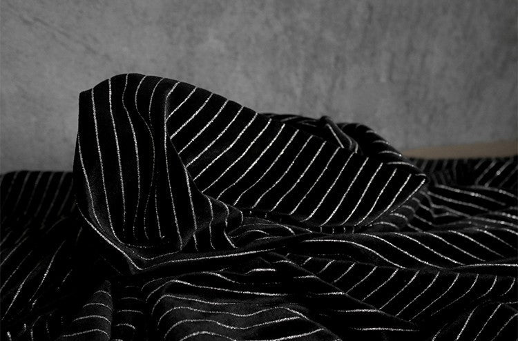 Matte Black Striped Velvet Fabric