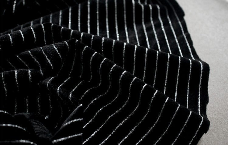 Matte Black Striped Velvet Fabric