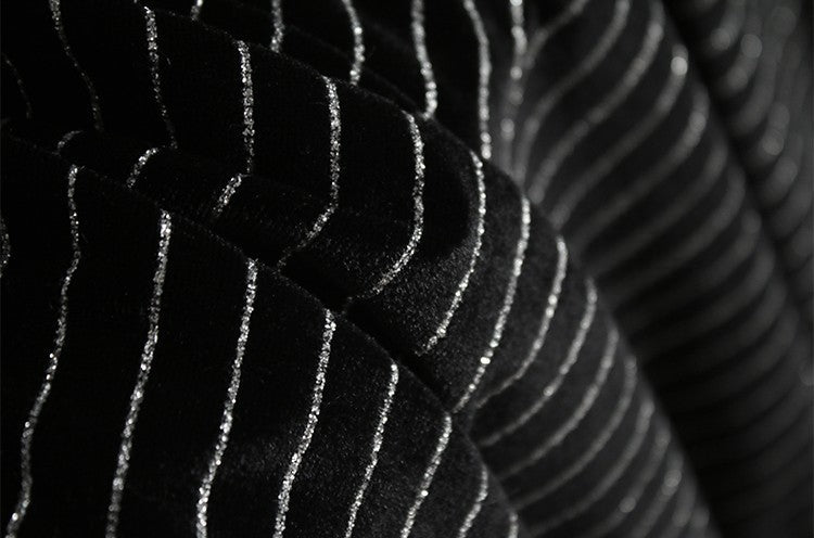 Matte Black Striped Velvet Fabric