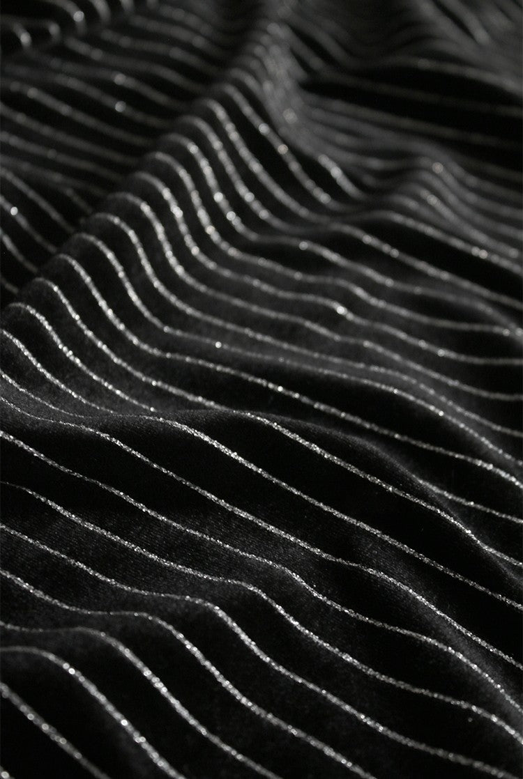 Matte Black Striped Velvet Fabric