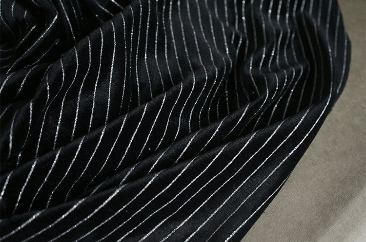 Matte Black Striped Velvet Fabric