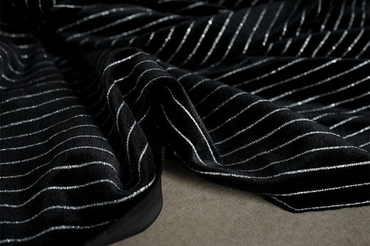 Matte Black Striped Velvet Fabric