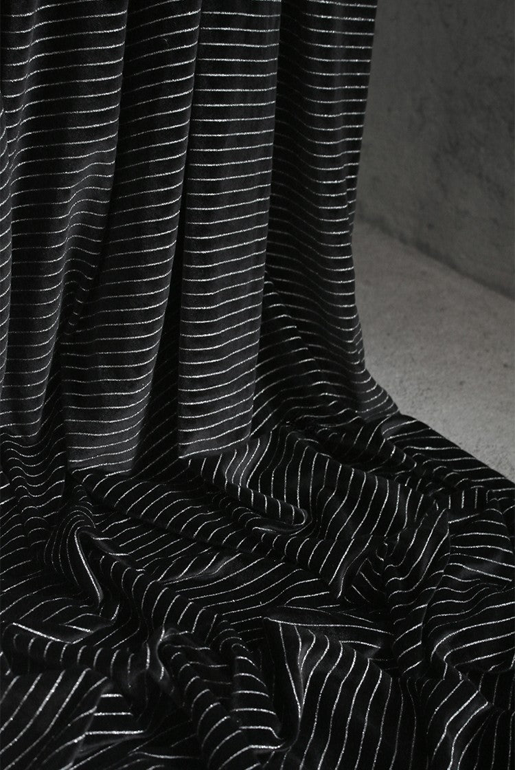 Matte Black Striped Velvet Fabric