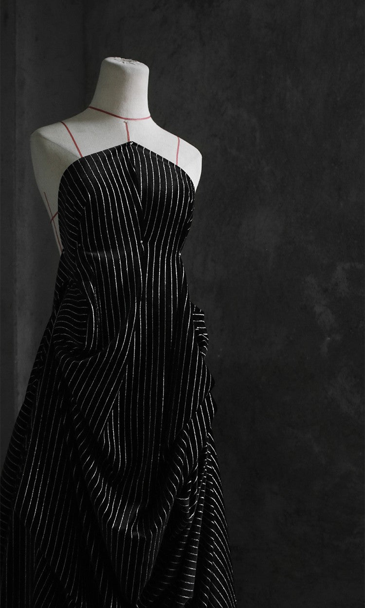 Matte Black Striped Velvet Fabric