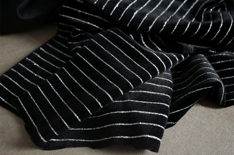 Matte Black Striped Velvet Fabric