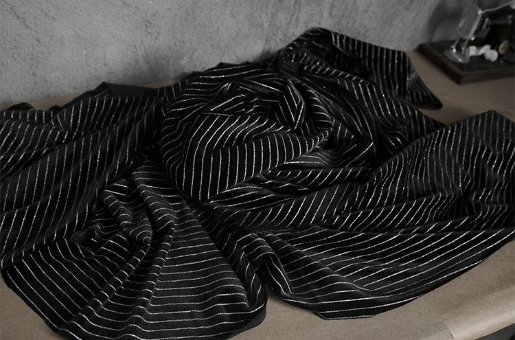 Matte Black Striped Velvet Fabric