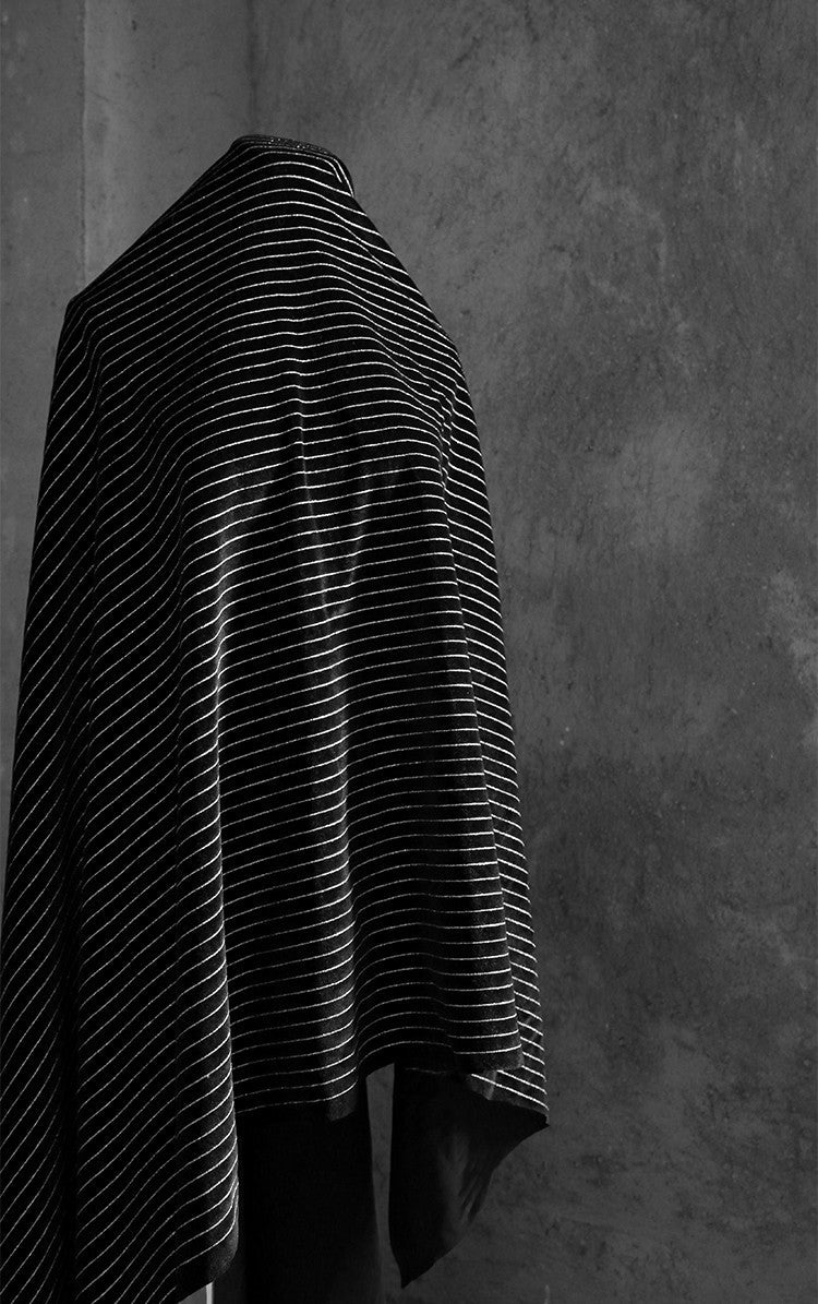 Matte Black Striped Velvet Fabric