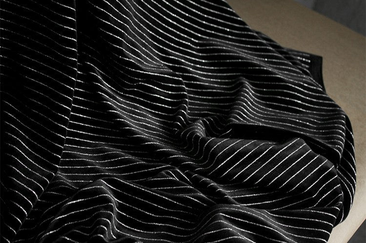 Matte Black Striped Velvet Fabric