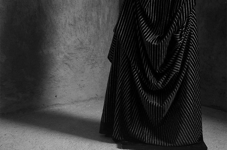Matte Black Striped Velvet Fabric
