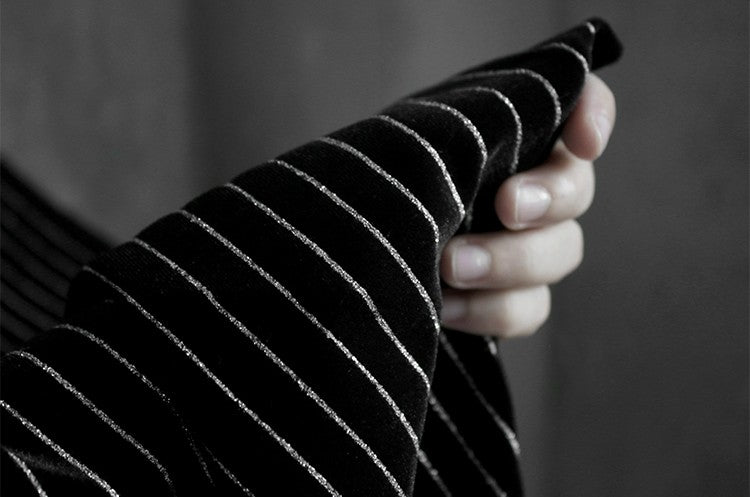 Matte Black Striped Velvet Fabric