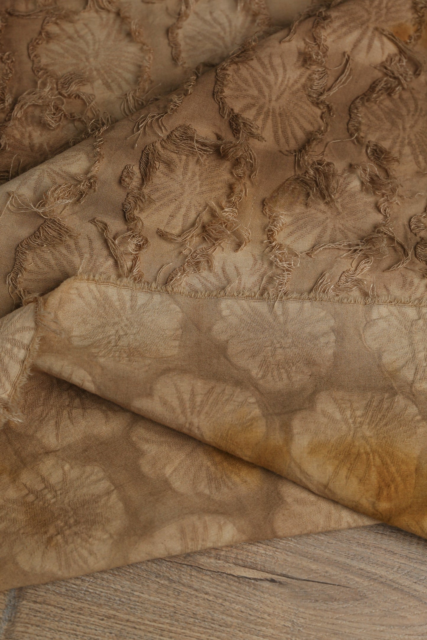 Tie-Dye Yellow Jacquard Fringe Cotton-Linen – Vintage Distressed Texture