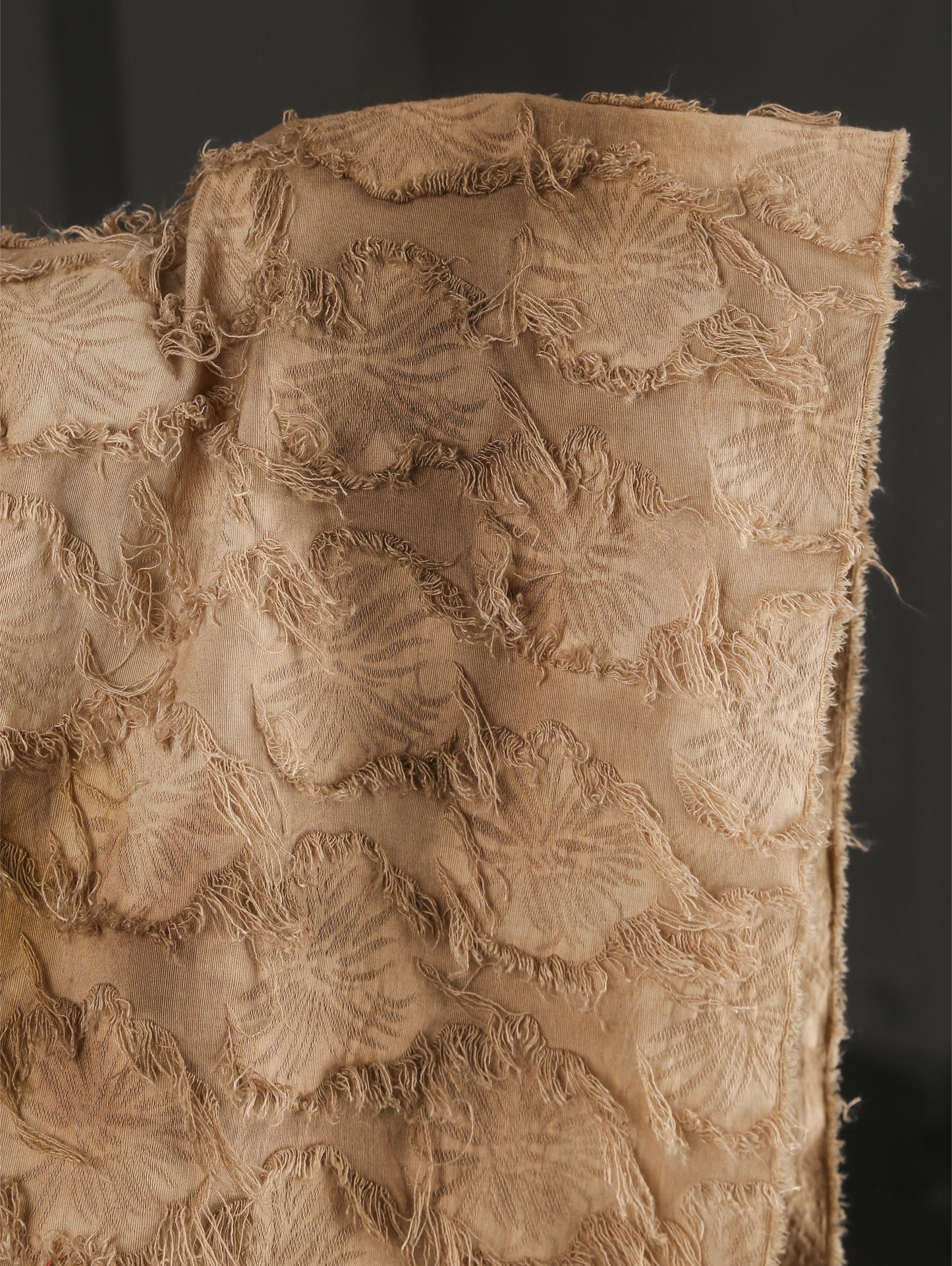 Tie-Dye Yellow Jacquard Fringe Cotton-Linen – Vintage Distressed Texture