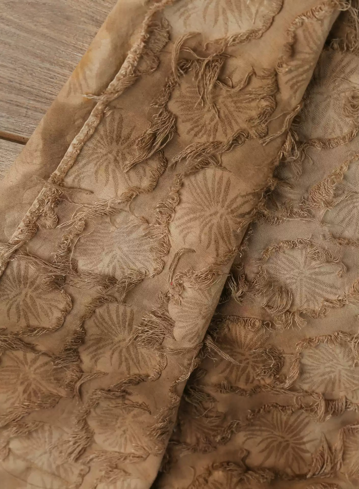 Tie-Dye Yellow Jacquard Fringe Cotton-Linen – Vintage Distressed Texture