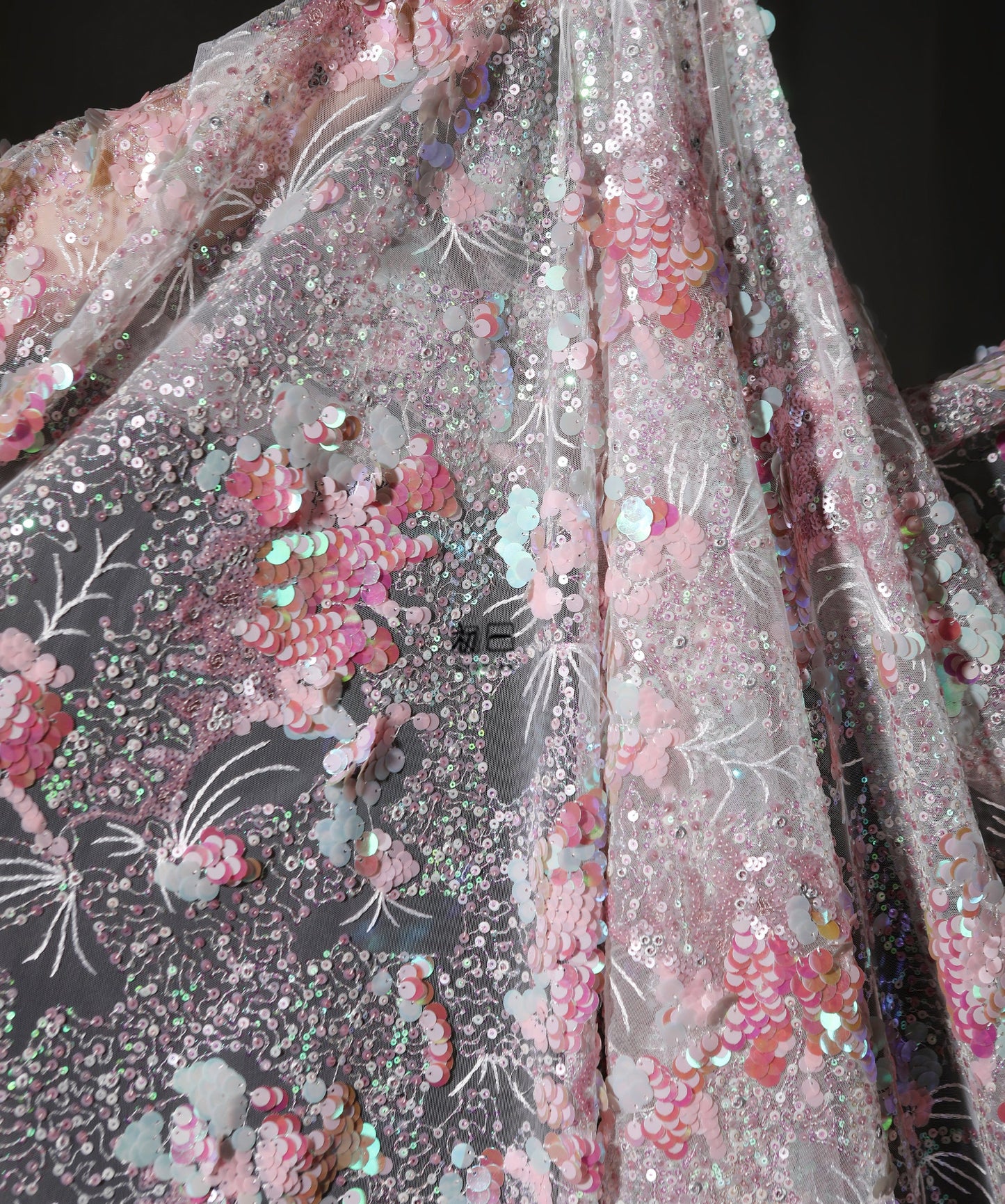 Pink Crystal Sequin Mesh – Enchanting Fairy-Tale Embroidered Fabric