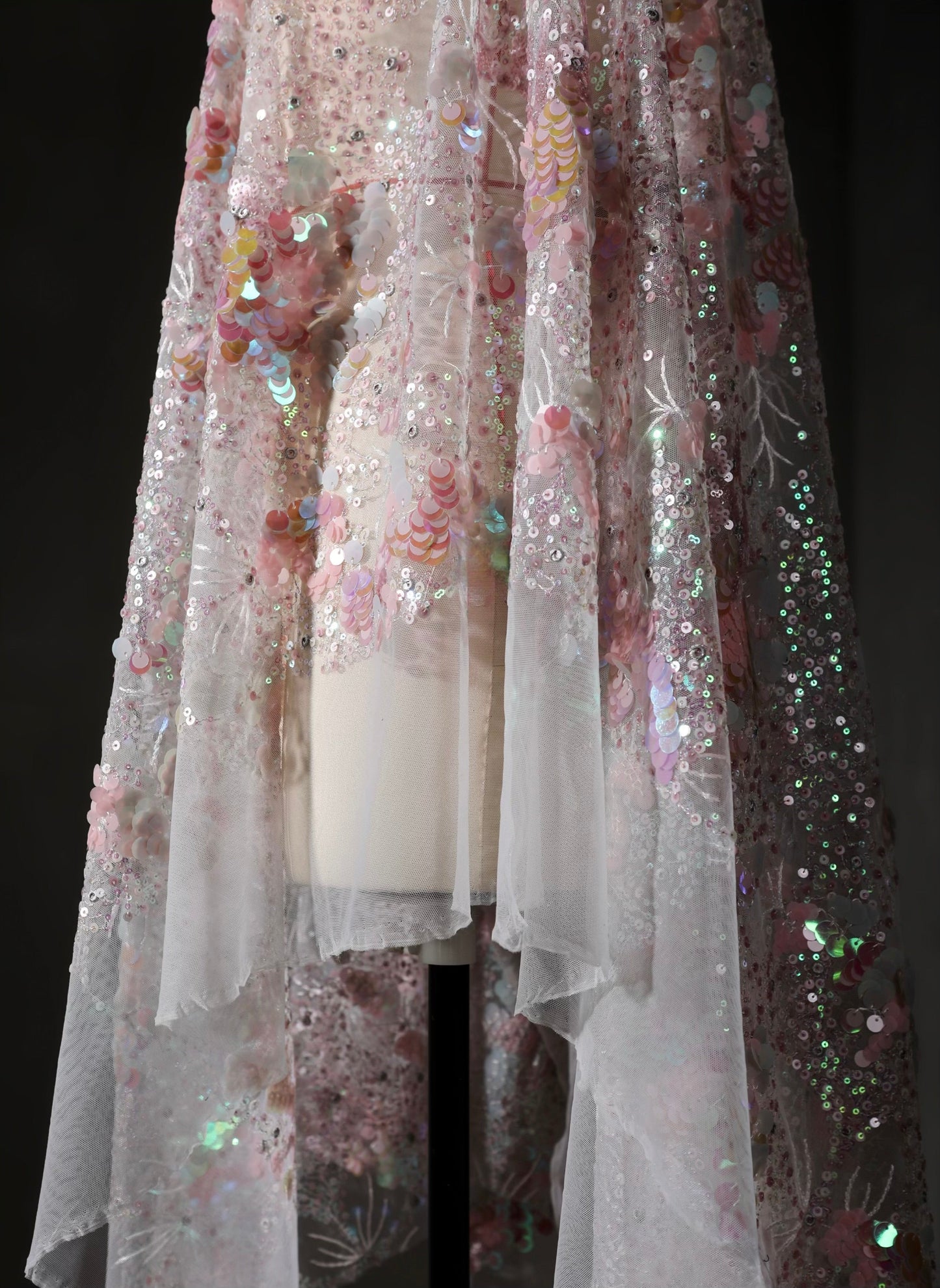 Pink Crystal Sequin Mesh – Enchanting Fairy-Tale Embroidered Fabric