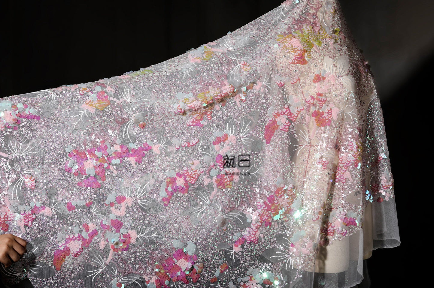 Pink Crystal Sequin Mesh – Enchanting Fairy-Tale Embroidered Fabric