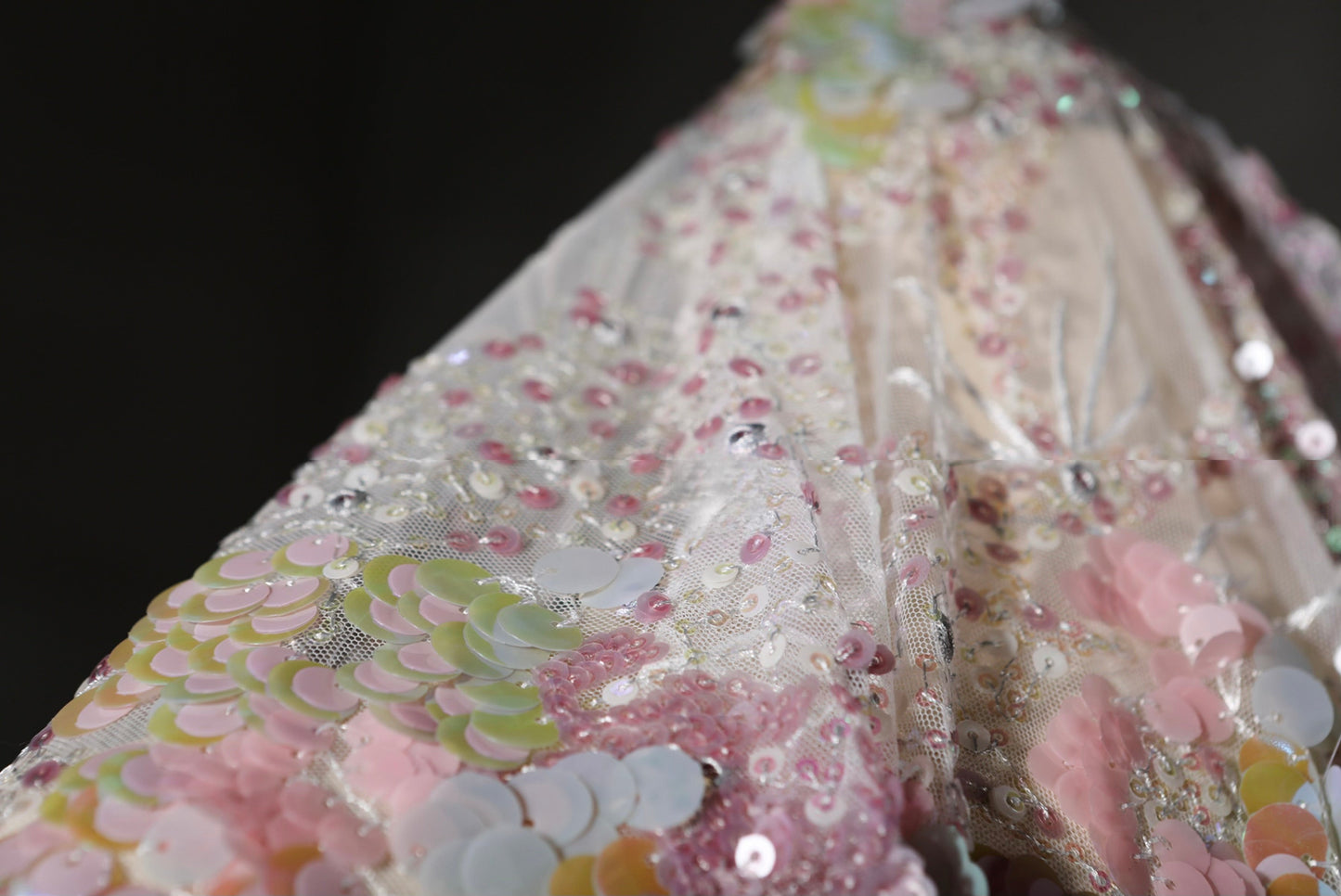 Pink Crystal Sequin Mesh – Enchanting Fairy-Tale Embroidered Fabric