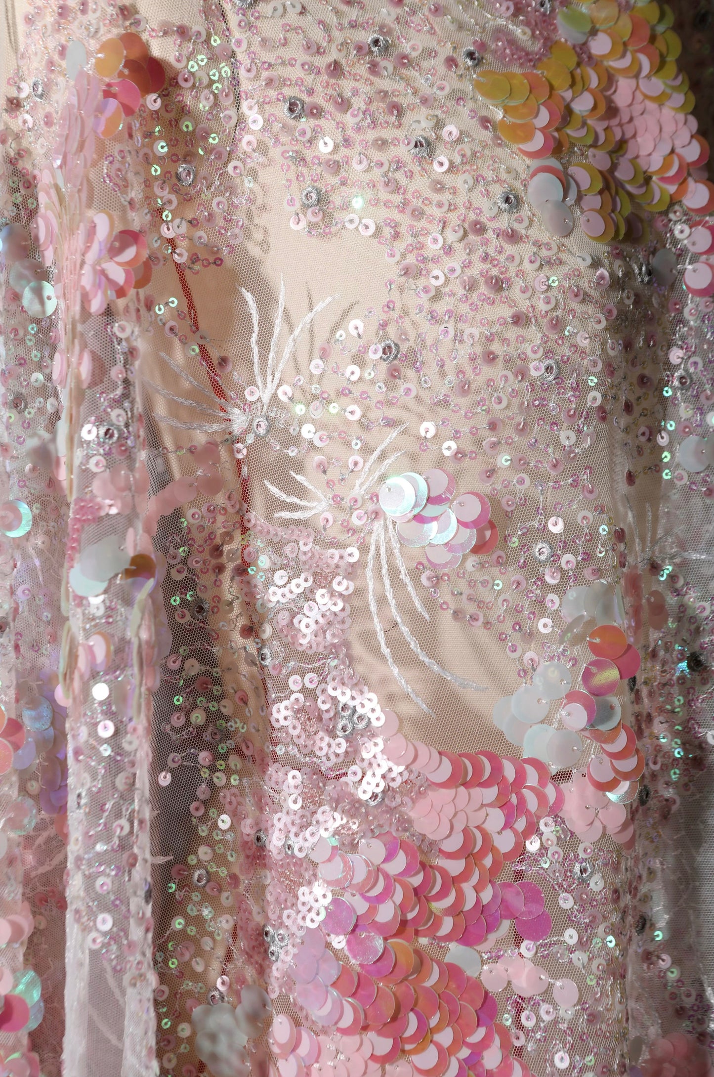 Pink Crystal Sequin Mesh – Enchanting Fairy-Tale Embroidered Fabric