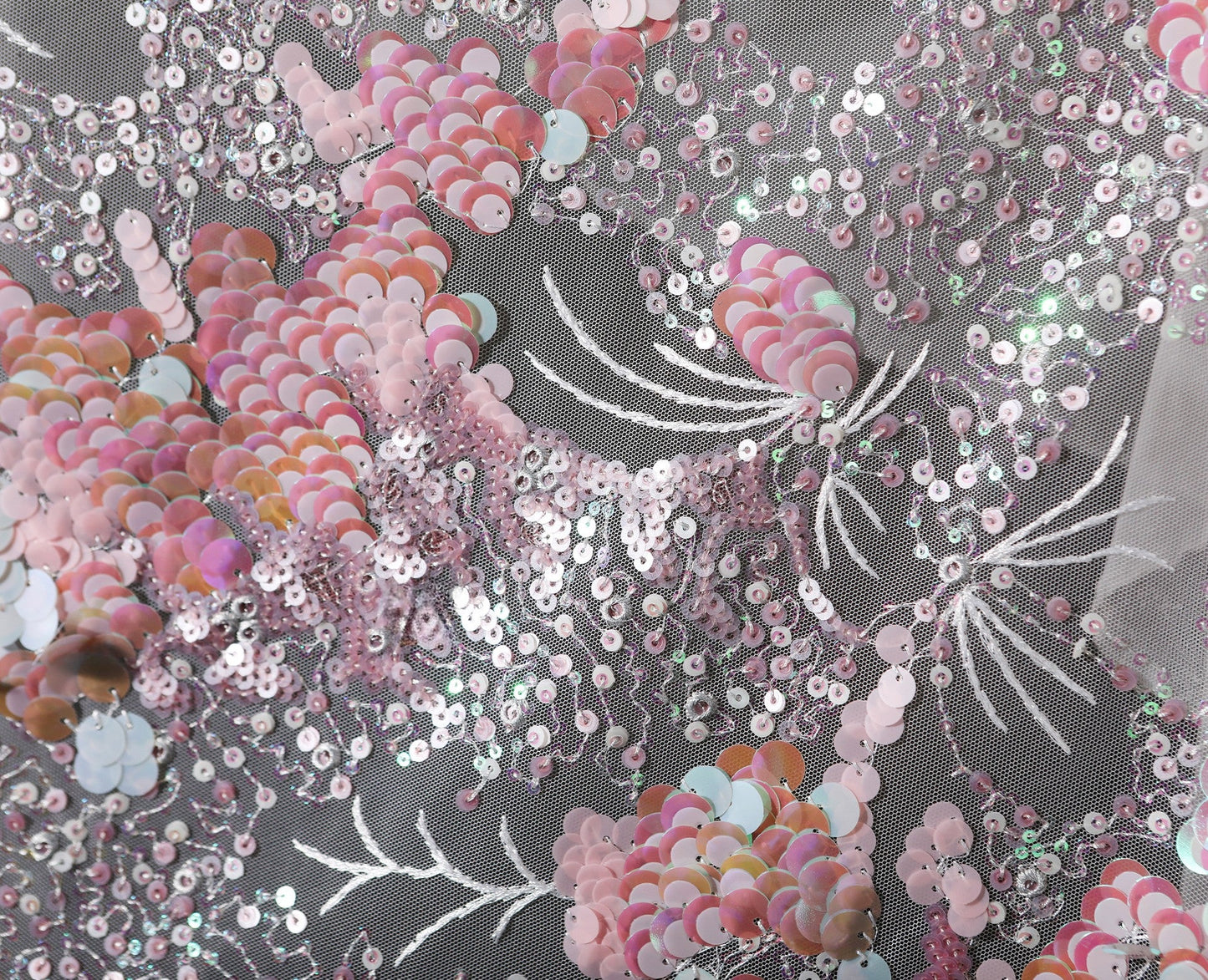 Pink Crystal Sequin Mesh – Enchanting Fairy-Tale Embroidered Fabric