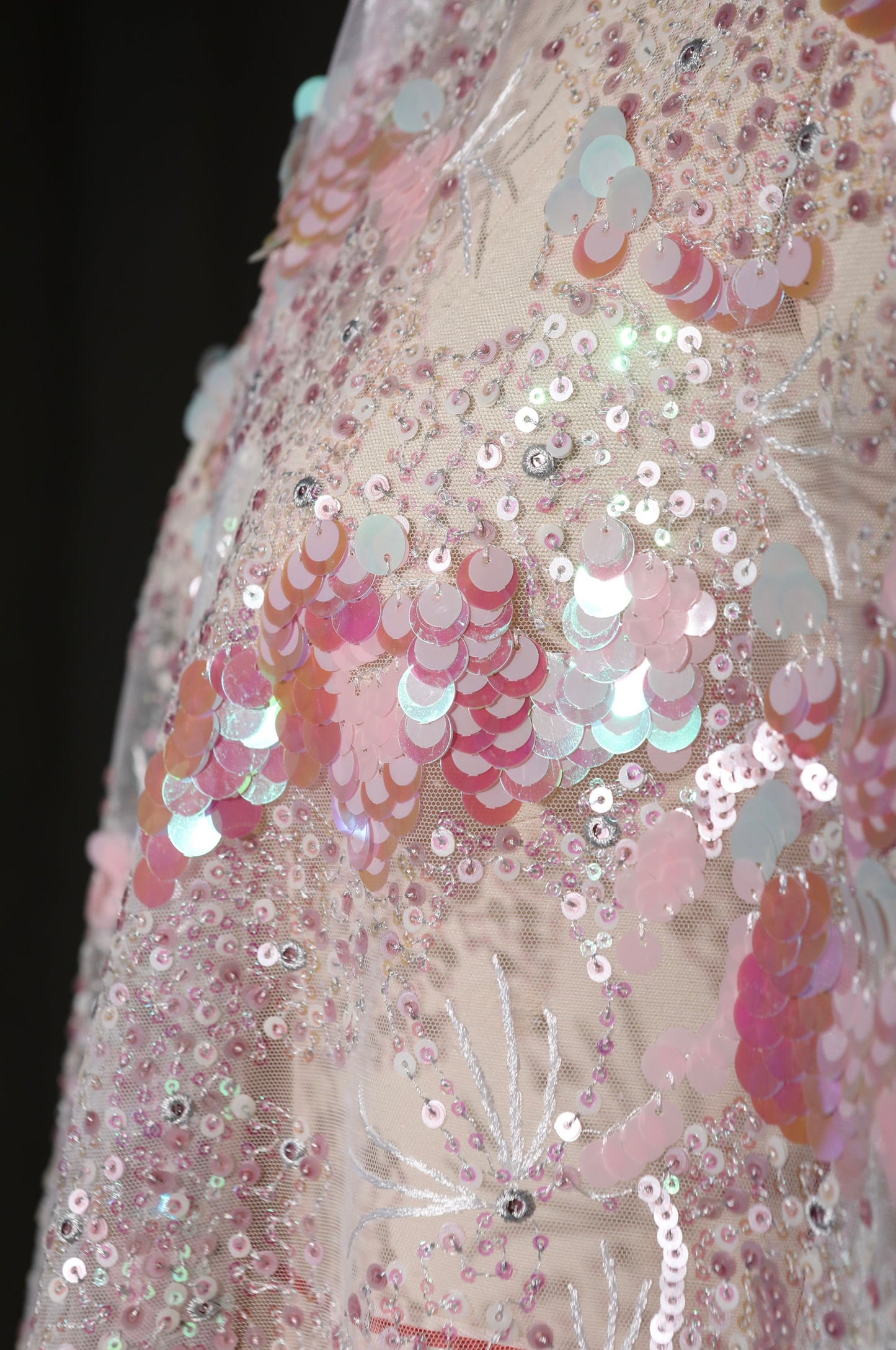 Pink Crystal Sequin Mesh – Enchanting Fairy-Tale Embroidered Fabric