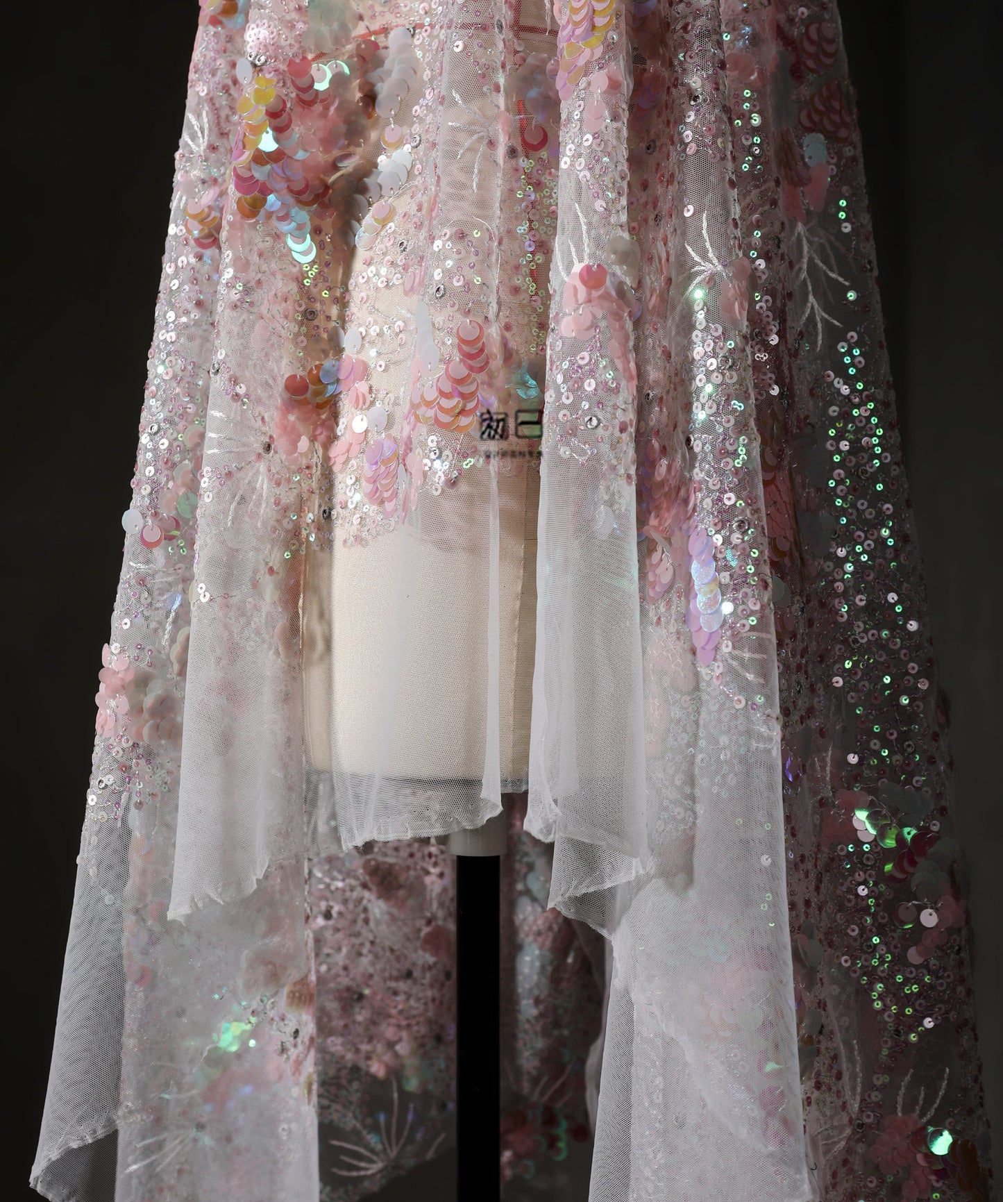 Pink Crystal Sequin Mesh – Enchanting Fairy-Tale Embroidered Fabric