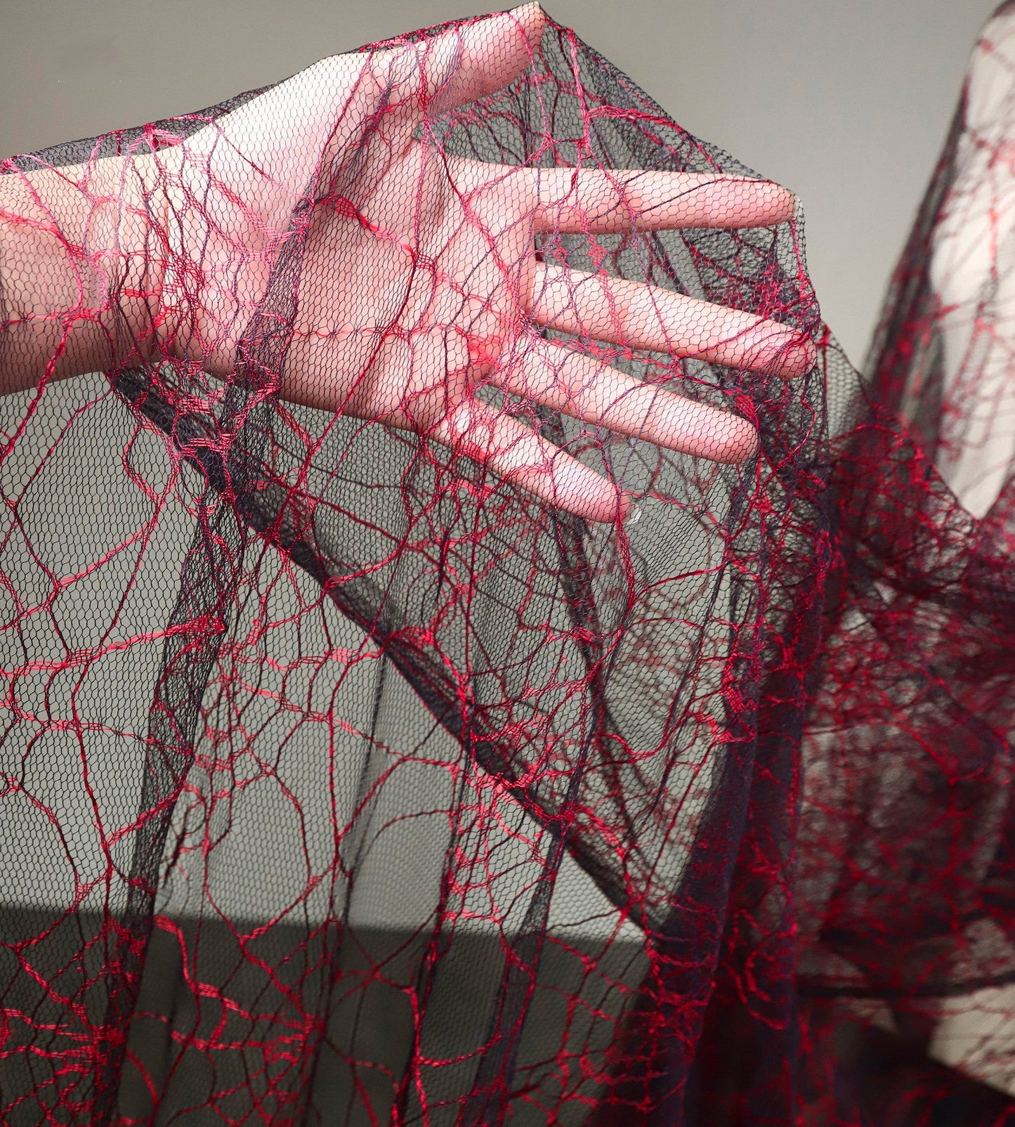 Red Spiderweb Textured Sheer Mesh – Stretch Gothic Fabric