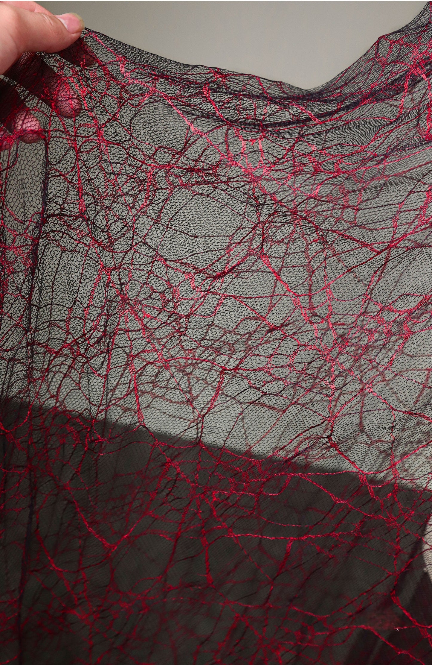 Red Spiderweb Textured Sheer Mesh – Stretch Gothic Fabric
