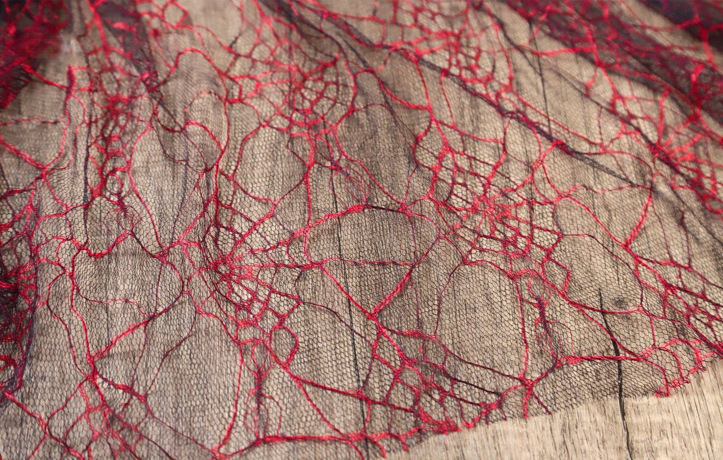 Red Spiderweb Textured Sheer Mesh – Stretch Gothic Fabric