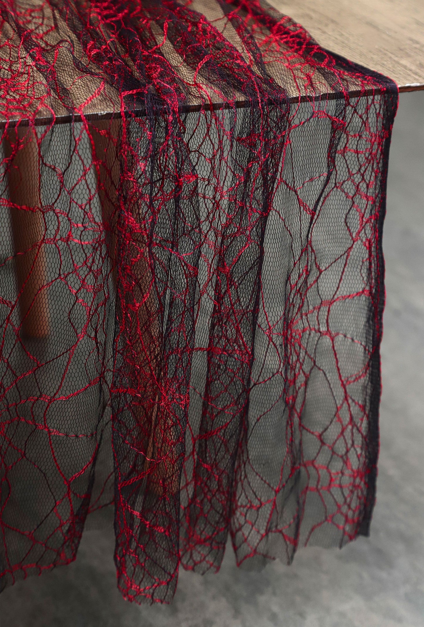 Red Spiderweb Textured Sheer Mesh – Stretch Gothic Fabric