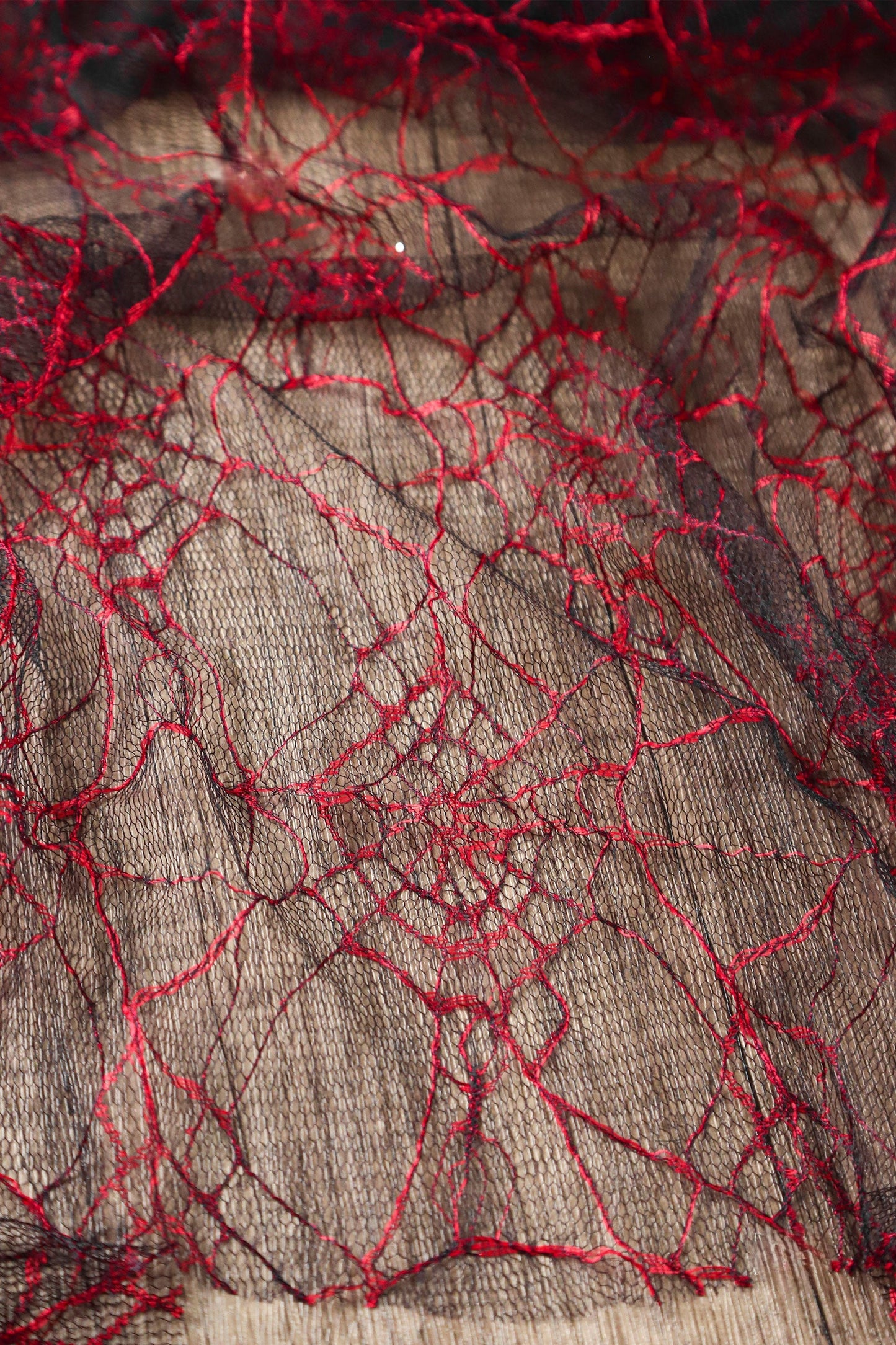Red Spiderweb Textured Sheer Mesh – Stretch Gothic Fabric