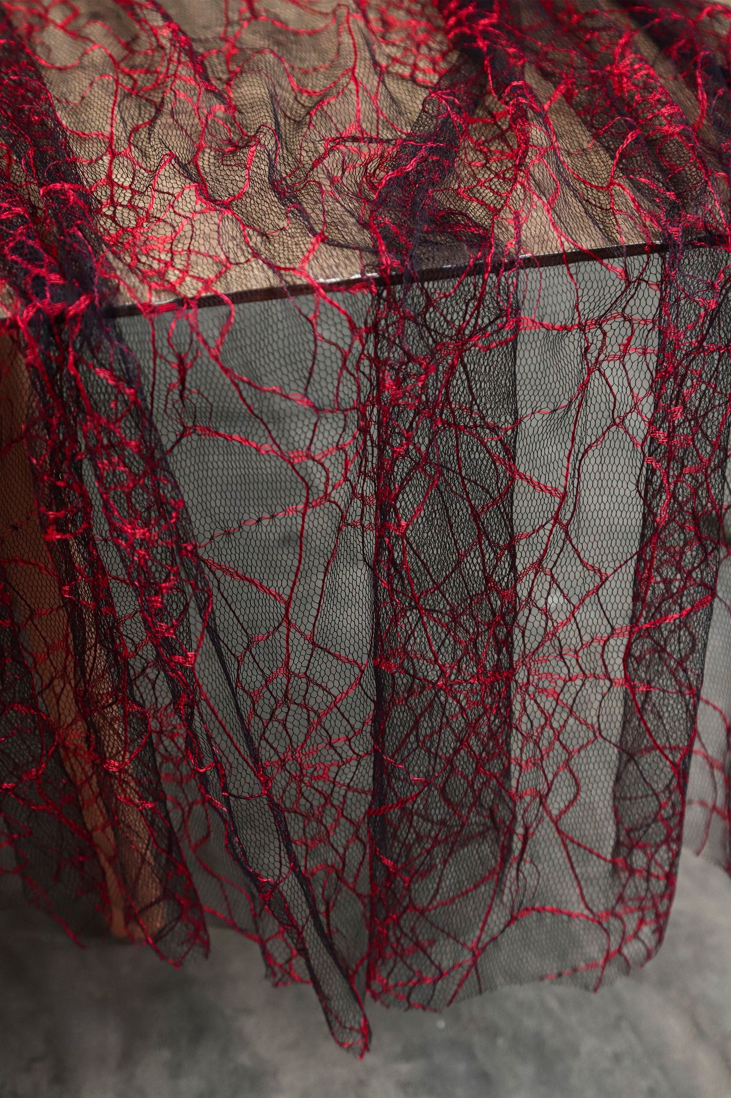 Red Spiderweb Textured Sheer Mesh – Stretch Gothic Fabric