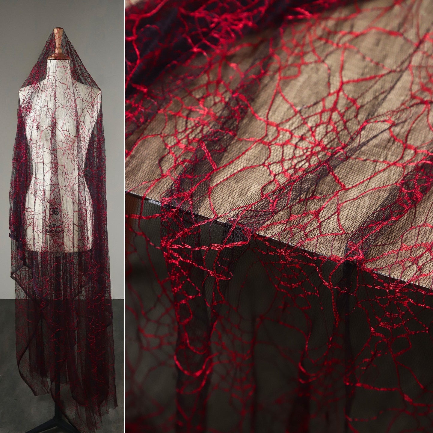 Red Spiderweb Textured Sheer Mesh – Stretch Gothic Fabric