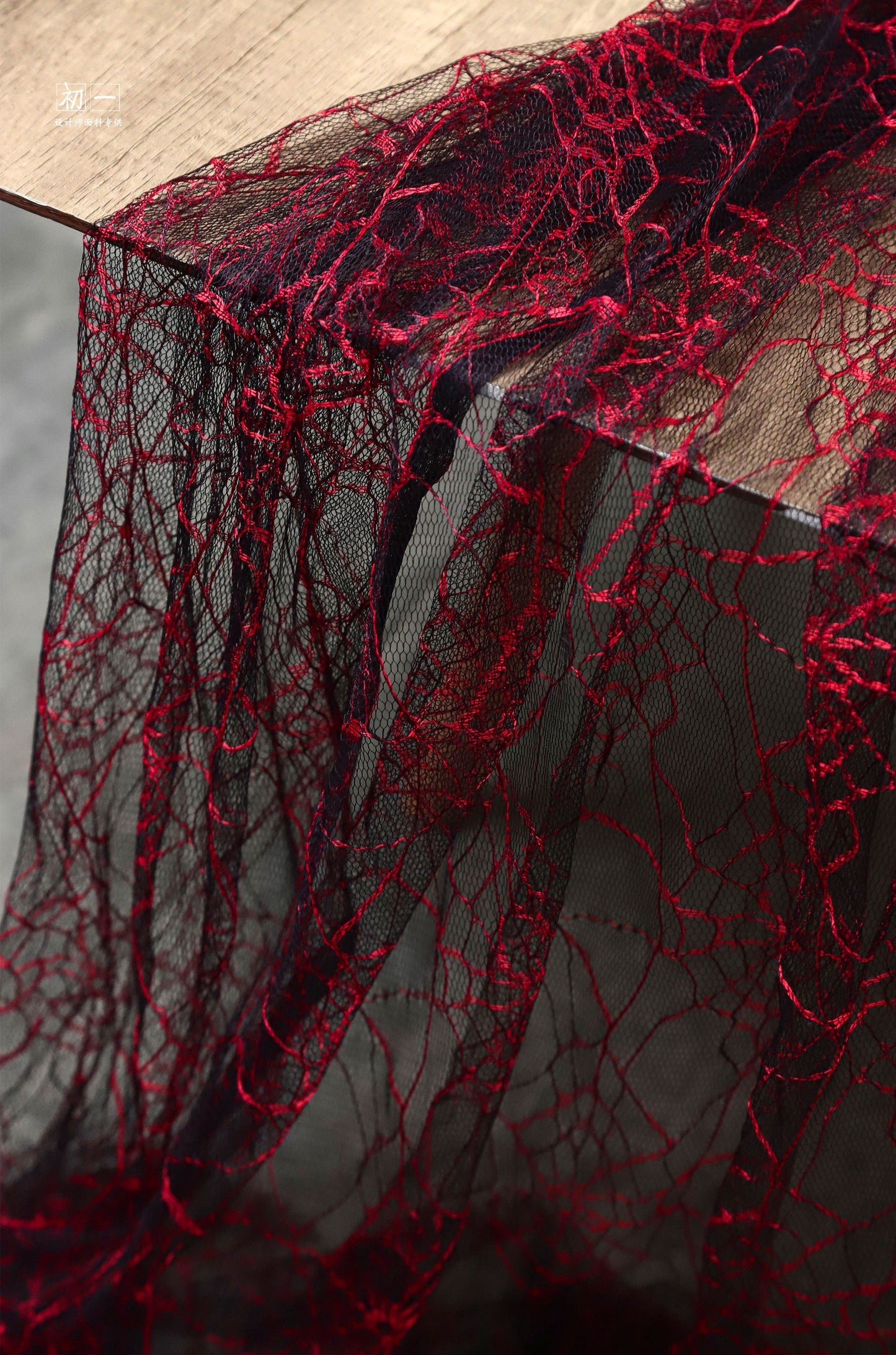 Red Spiderweb Textured Sheer Mesh – Stretch Gothic Fabric