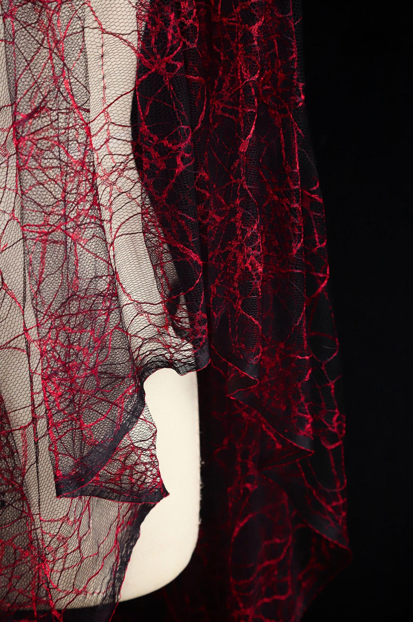 Red Spiderweb Textured Sheer Mesh – Stretch Gothic Fabric