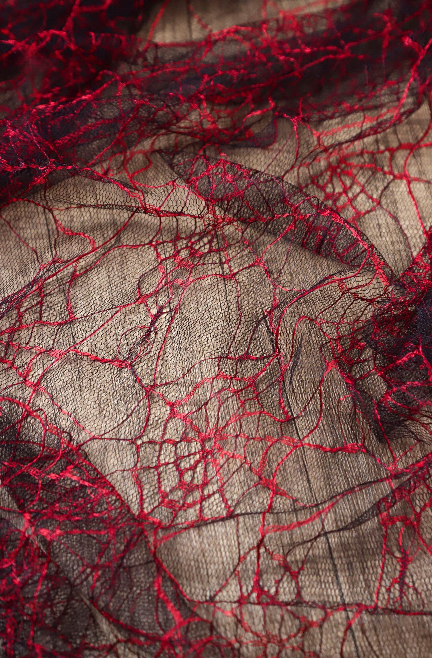 Red Spiderweb Textured Sheer Mesh – Stretch Gothic Fabric