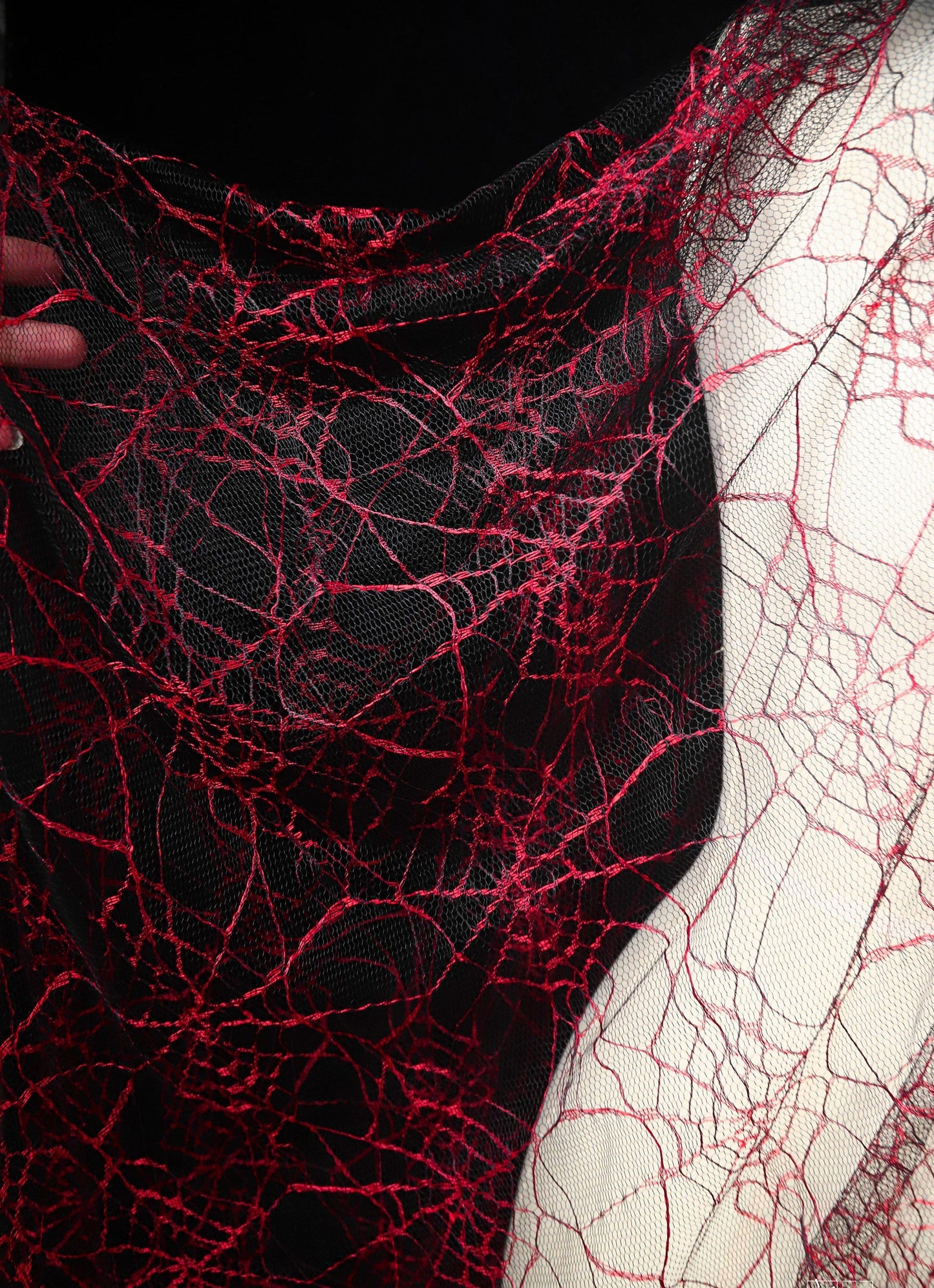 Red Spiderweb Textured Sheer Mesh – Stretch Gothic Fabric
