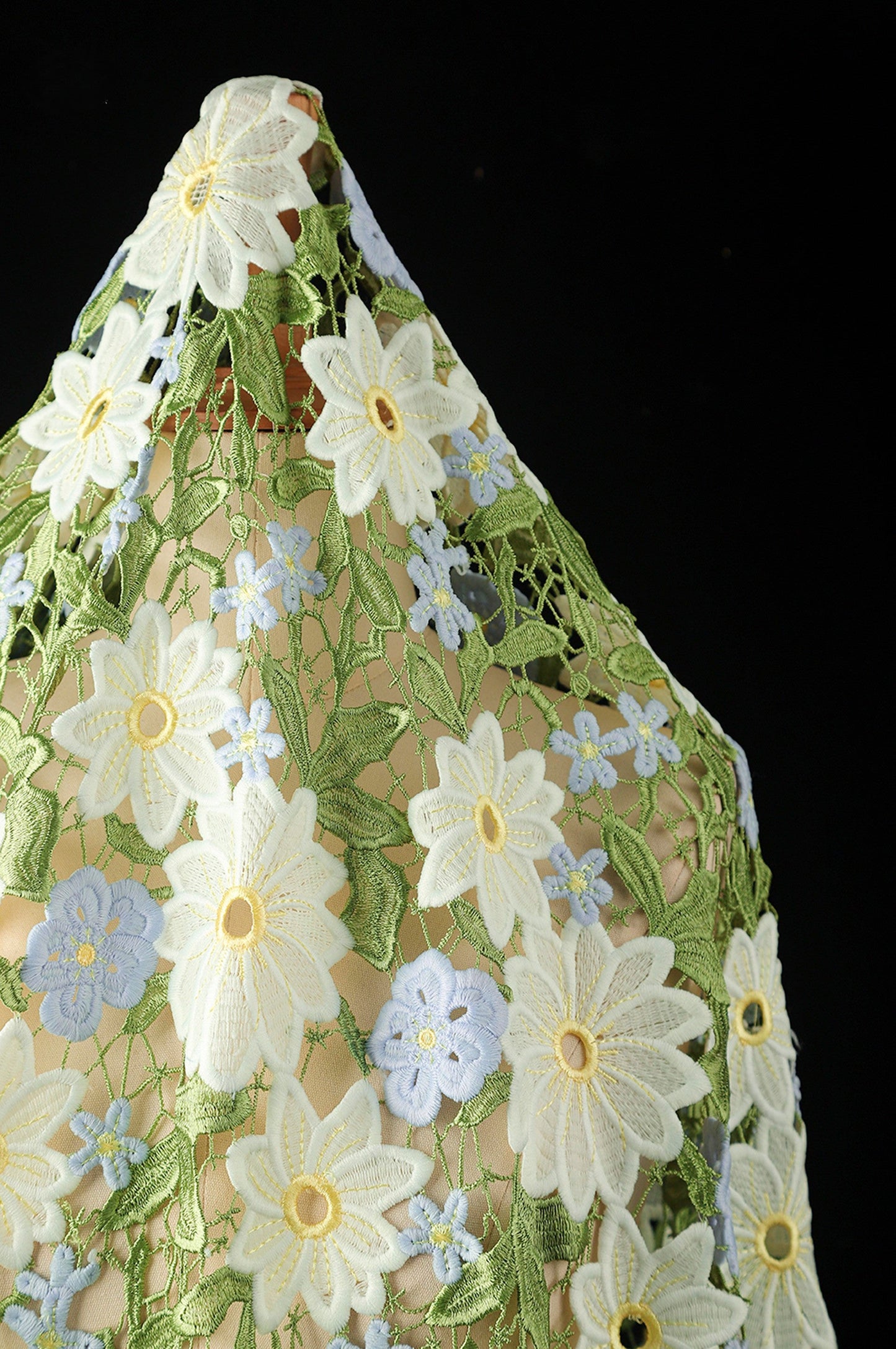 Green Daisy Lace Embroidered Mesh – Delicate Floral Cutout Fabric