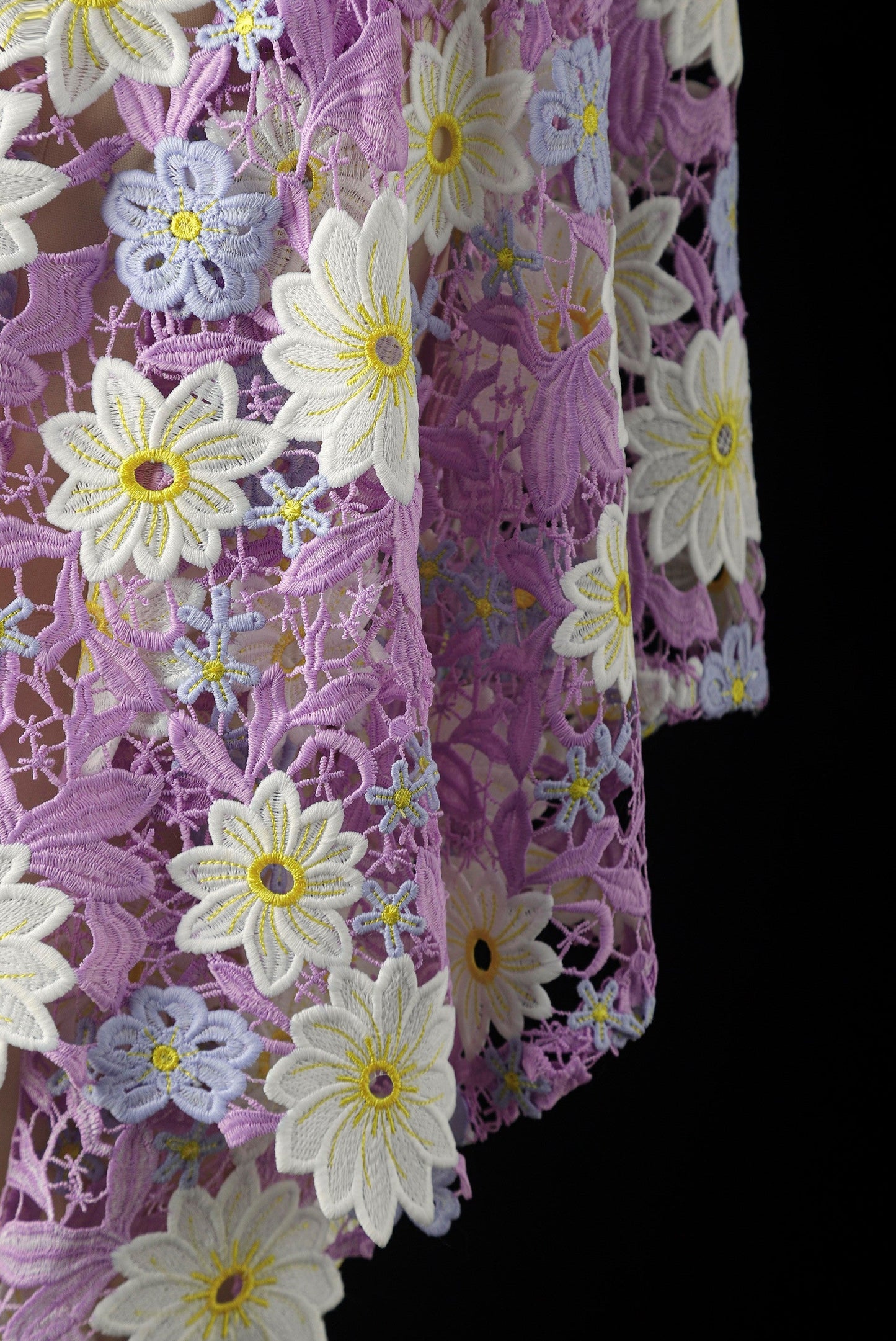 Green Daisy Lace Embroidered Mesh – Delicate Floral Cutout Fabric