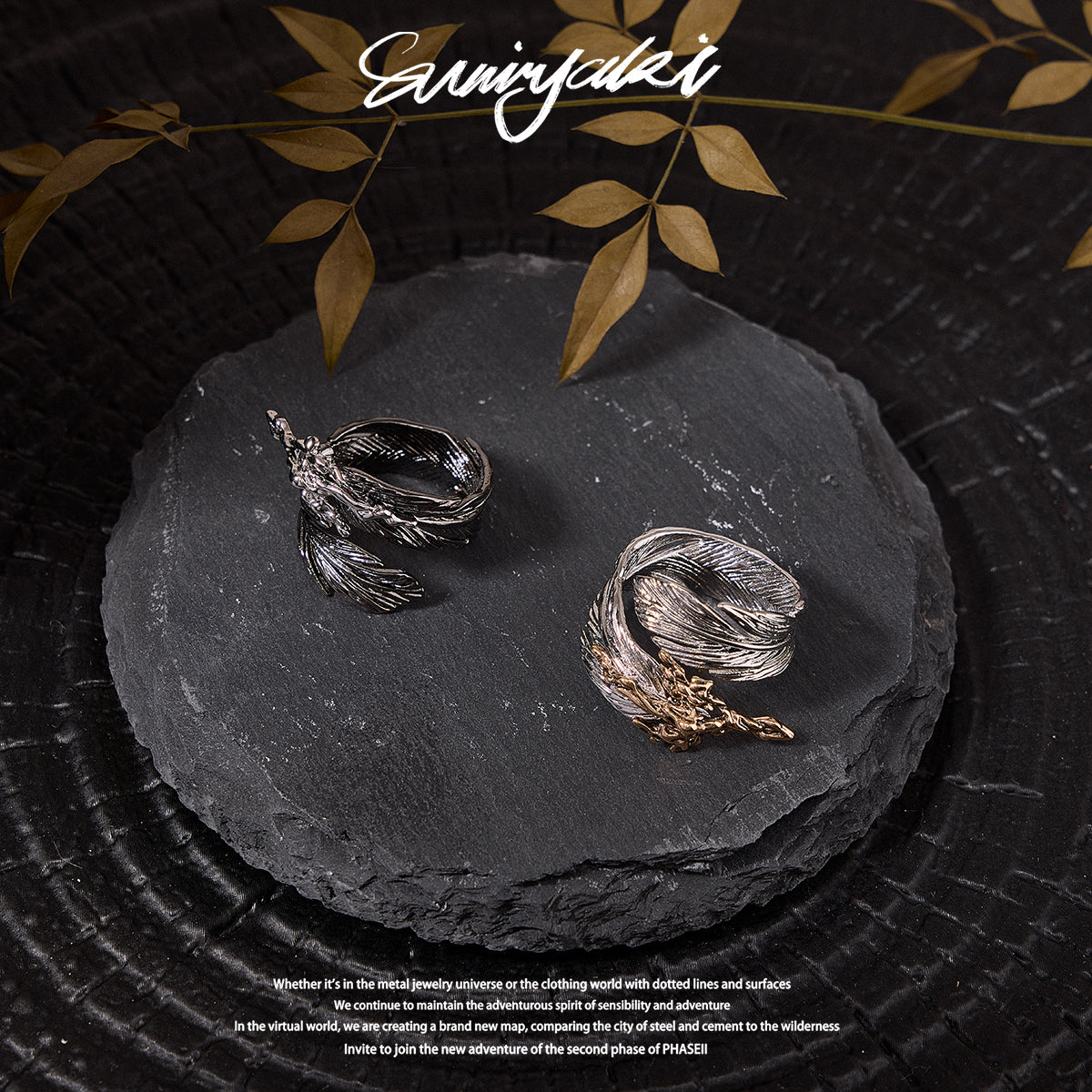 SUMIYAKI Feather Series — Liquid Metal Artisan Ring for Her & Him