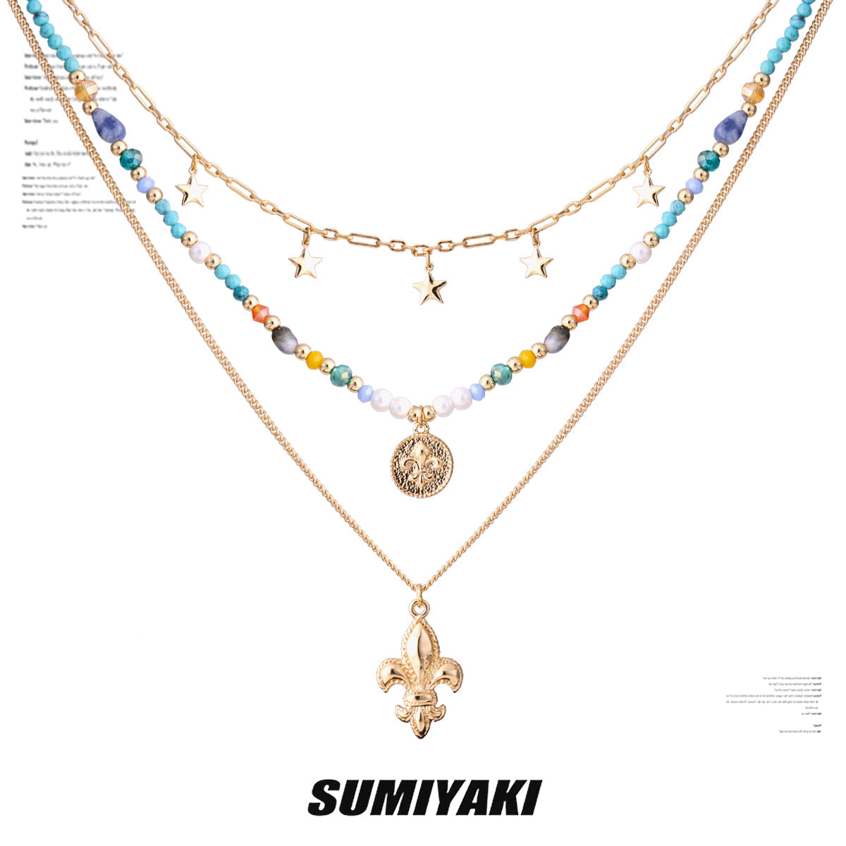 SUMIYAKI Ocean Escape Series — Colorful Beaded Layered Pendant Necklace Set