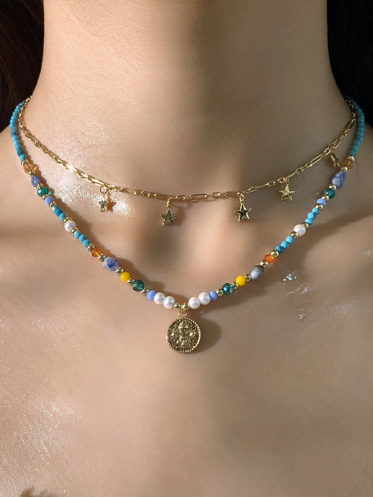 SUMIYAKI Ocean Escape Series — Colorful Beaded Layered Pendant Necklace Set