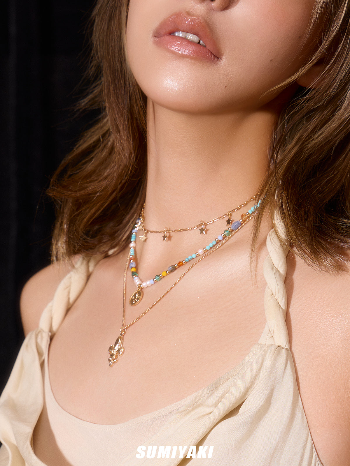 SUMIYAKI Ocean Escape Series — Colorful Beaded Layered Pendant Necklace Set