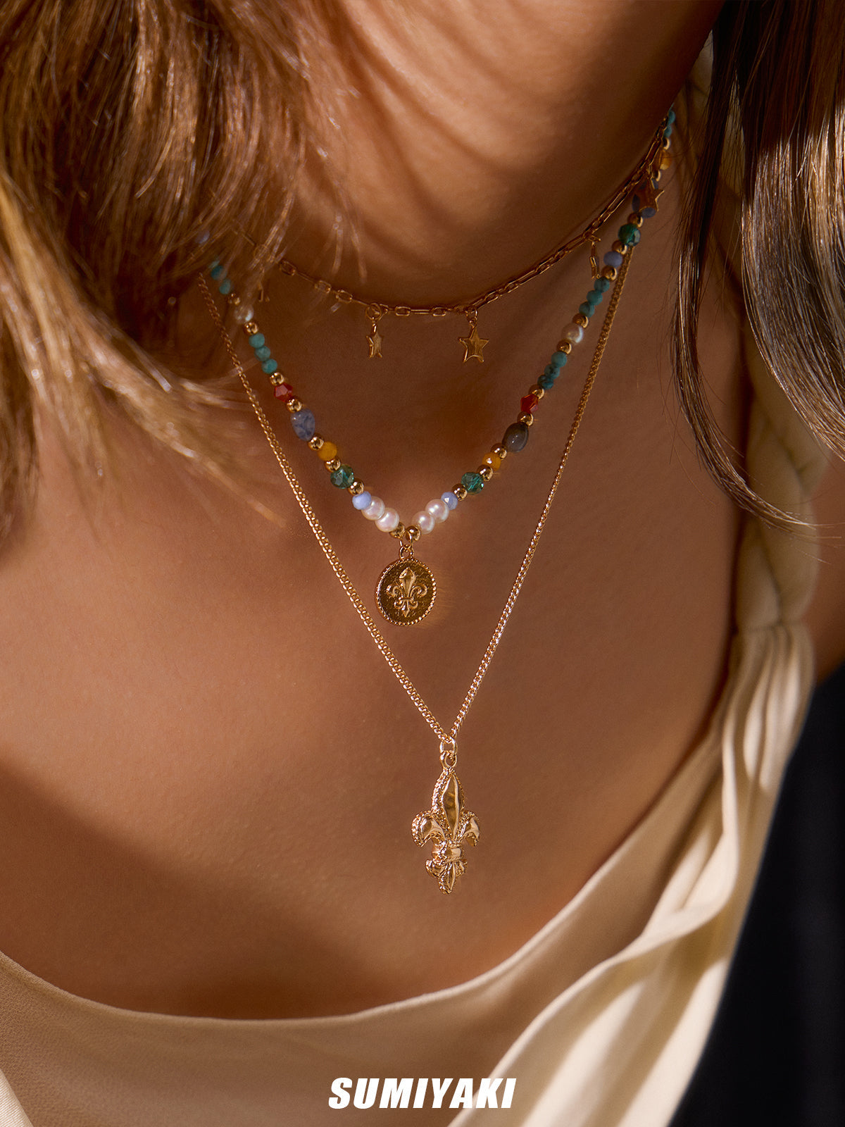 SUMIYAKI Ocean Escape Series — Colorful Beaded Layered Pendant Necklace Set