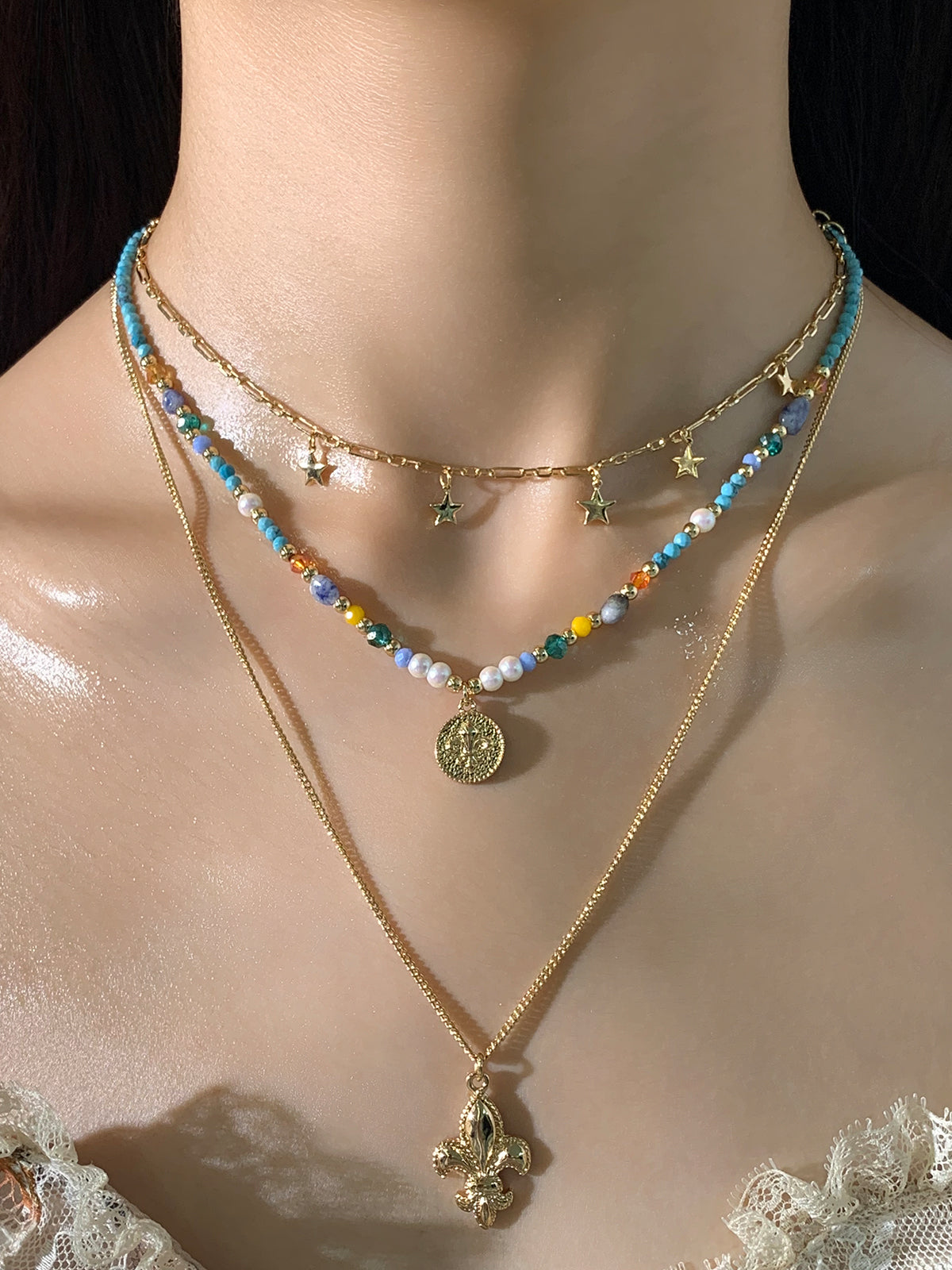 SUMIYAKI Ocean Escape Series — Colorful Beaded Layered Pendant Necklace Set
