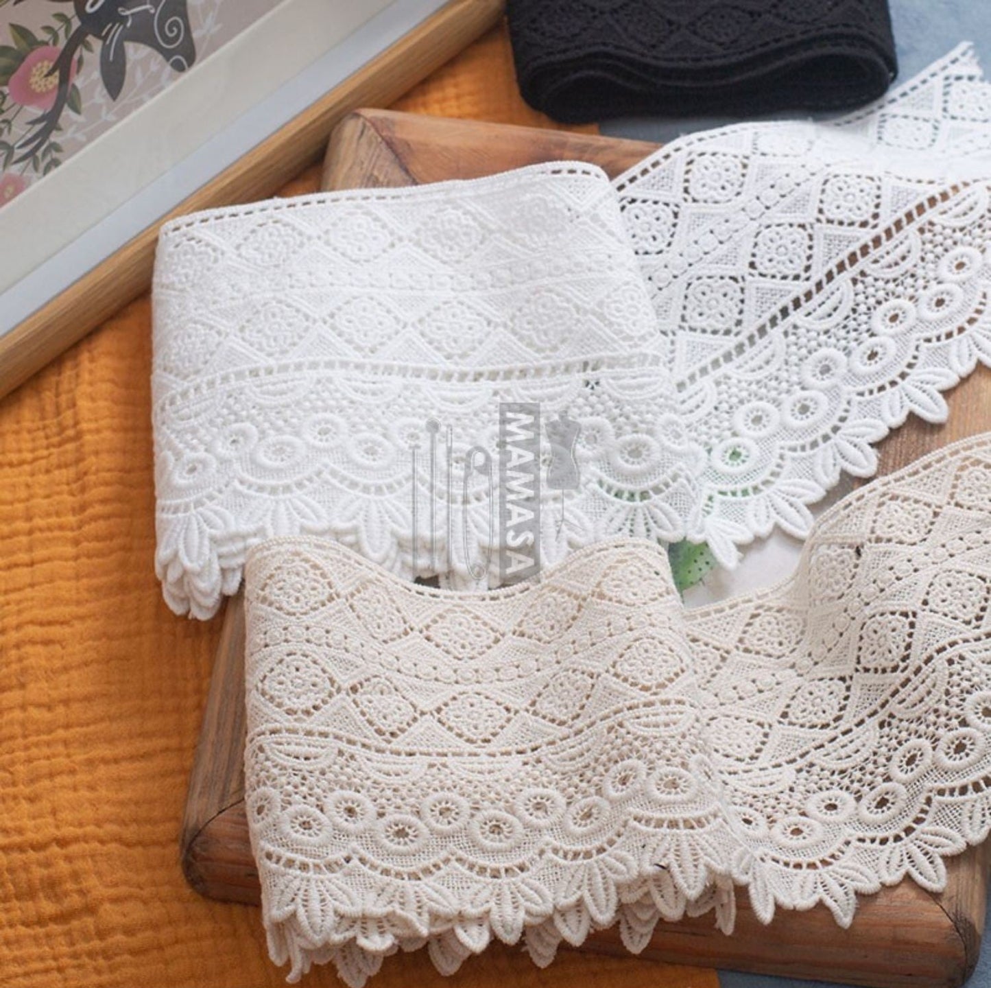 Premium Cotton Thickened Lace Trim — Water-Soluble Embroidered Floral Appliqué