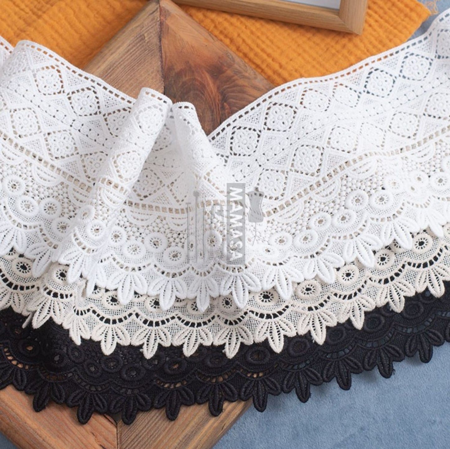 Premium Cotton Thickened Lace Trim — Water-Soluble Embroidered Floral Appliqué