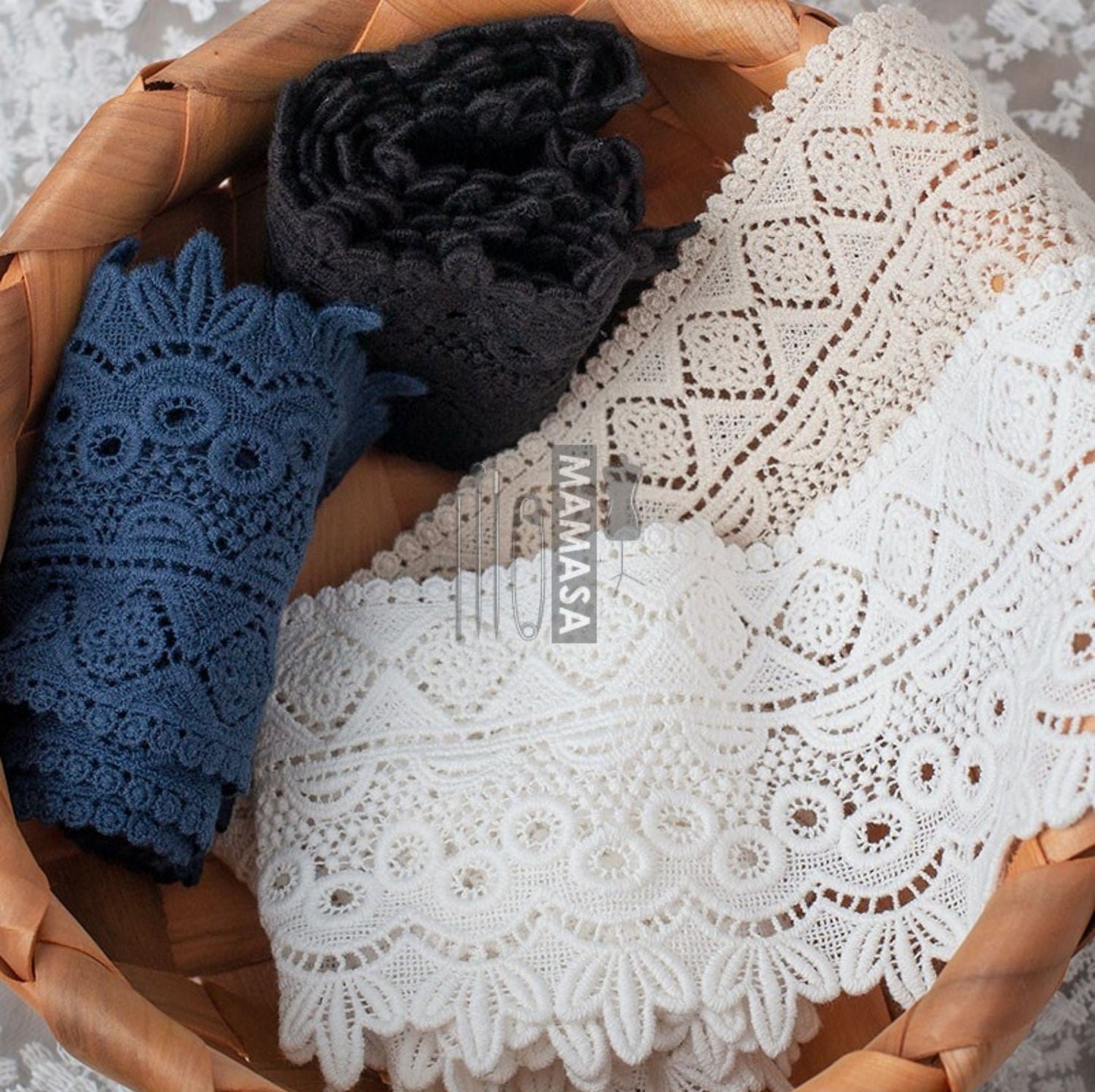 Premium Cotton Thickened Lace Trim — Water-Soluble Embroidered Floral Appliqué