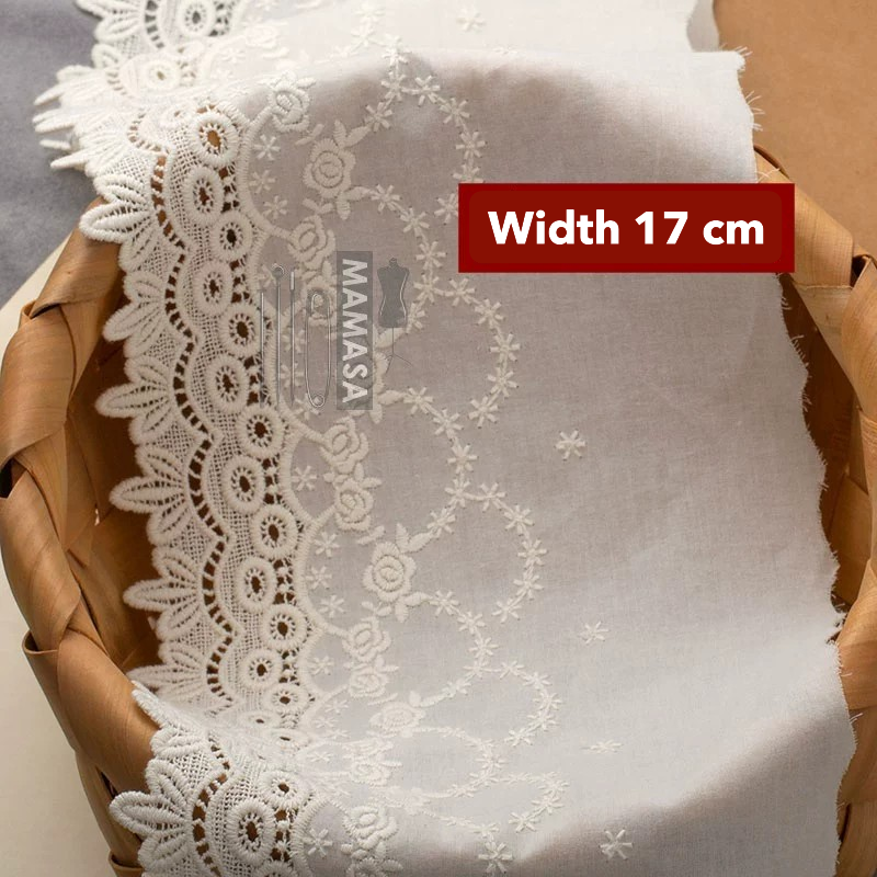 Premium Cotton Thickened Lace Trim — Water-Soluble Embroidered Floral Appliqué
