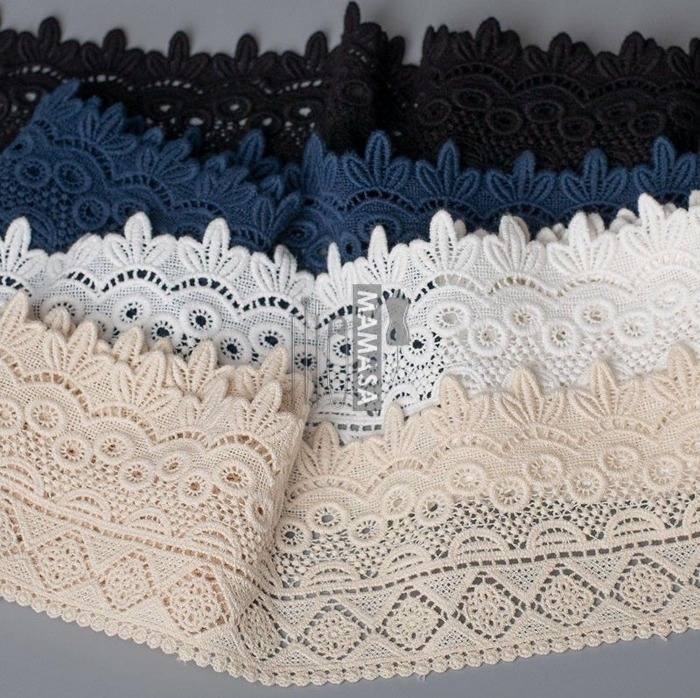Premium Cotton Thickened Lace Trim — Water-Soluble Embroidered Floral Appliqué