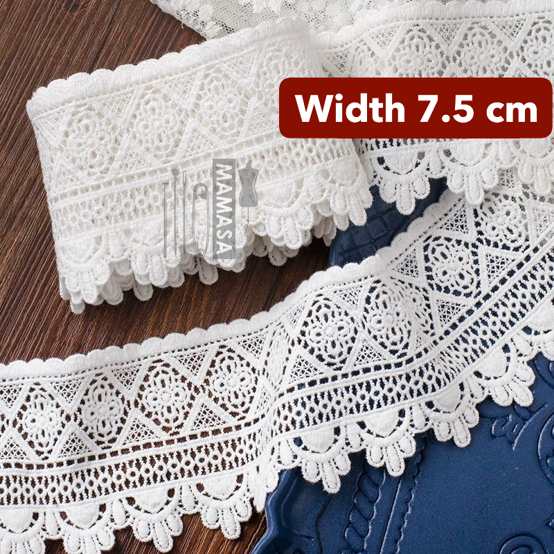 Premium Cotton Thickened Lace Trim — Water-Soluble Embroidered Floral Appliqué